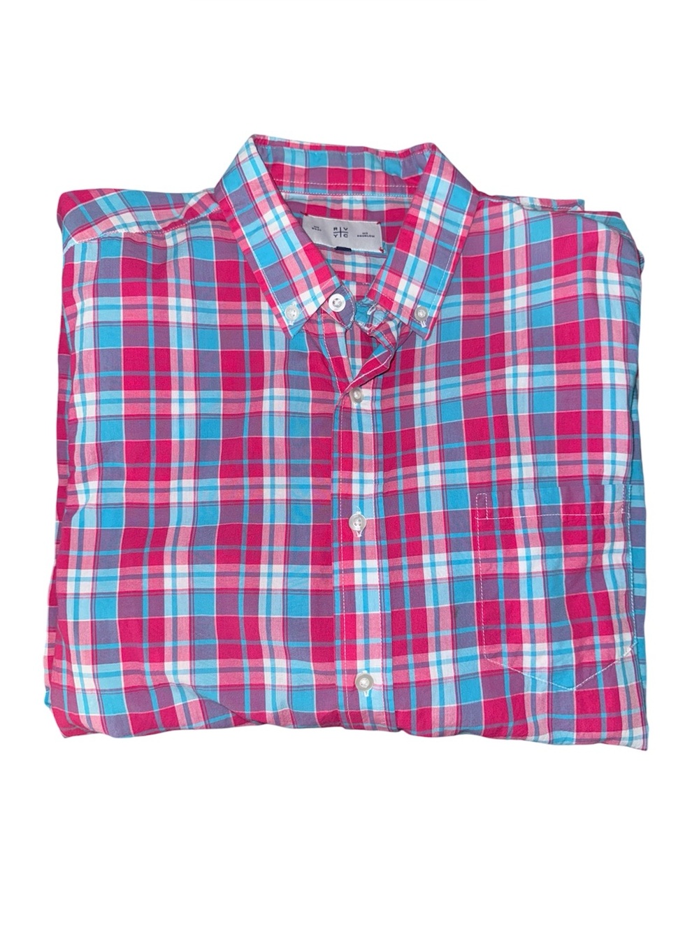 Men's Casual Plaid Button-Down Shirt in Pink and Blue